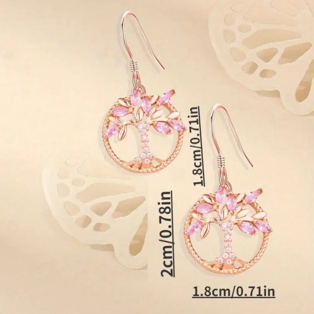 Rose Gold Tree of Life Dangle Earrings  Rhinestone Lucky Charm Christmas Gift 🎄